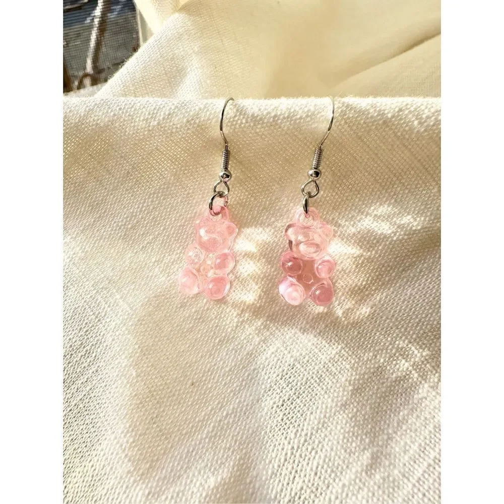 Light pink acrylic gummy bear dangly earrings